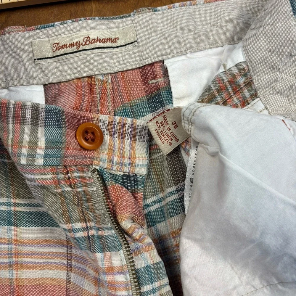 Tommy Bahama Plaid Linen‎ Shorts Lot 2 Mens Size 35 Summer Casual Beach Preppy